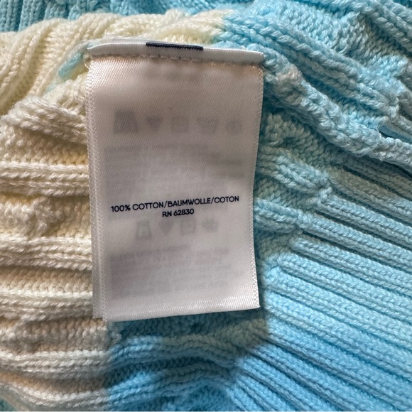 Vintage Lands’ End Striped Cable Knit Sweater Women’s Medium White Blue costal - Picture 6 of 7